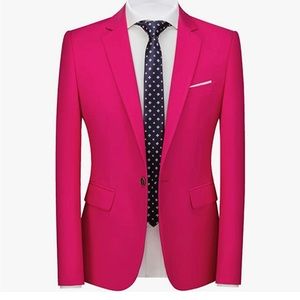 Men’s pink slim fit classic dress suit.